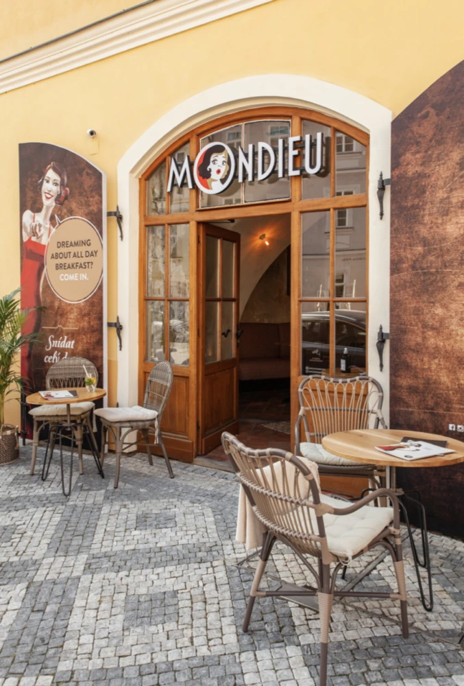 Historic entrance to Mondieu on Maltézské Square in Prague